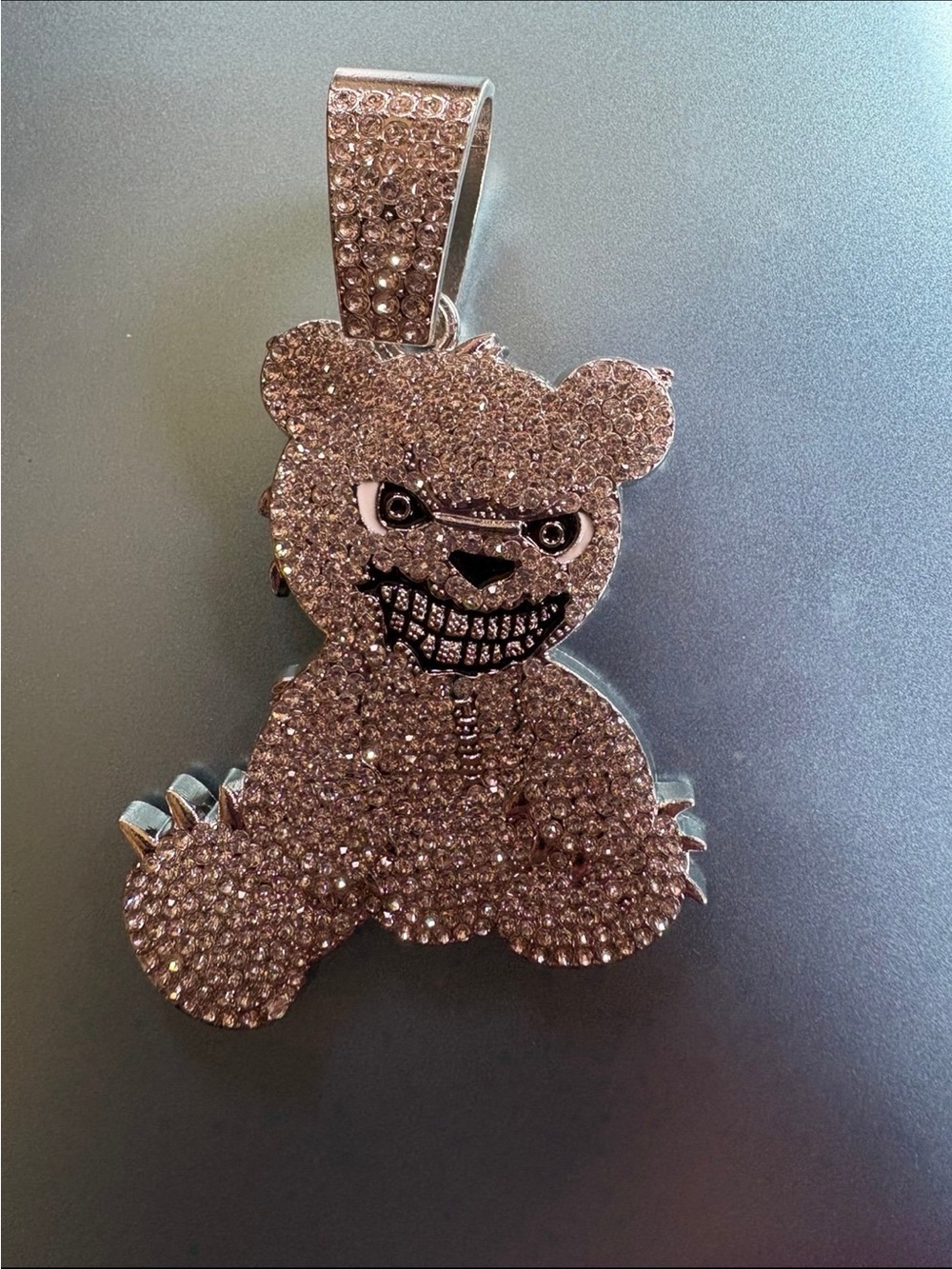 925 Silver Iced out Scary Teddy Bear/ Pendant
